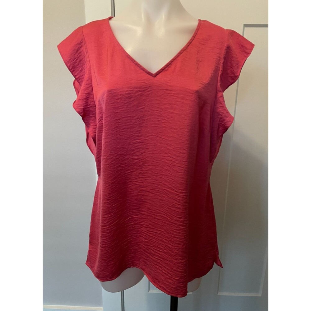 CABI Womens TOP Short Flutter Sleeve PINK V-Neck #4170 Size M